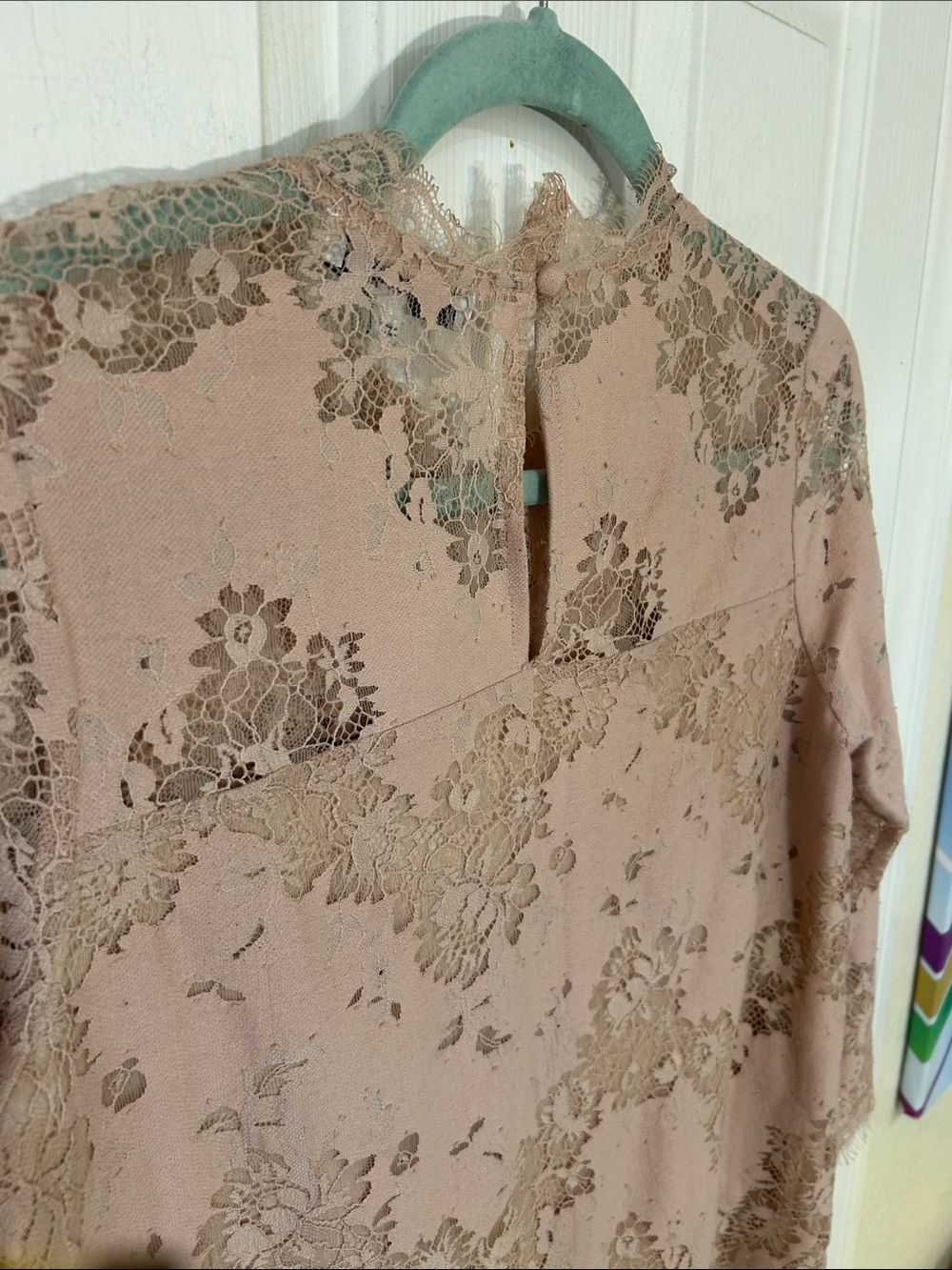 Heartloom Dusty Rose Floral Lace Illusion Neckline Top - Size S - Picture 4 of 8